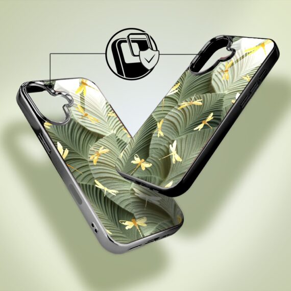 Etui do iPhone 16, Elite Glass z MagSafe, szklany tył, Kwiaty, Taniec ważek, czarne (1)