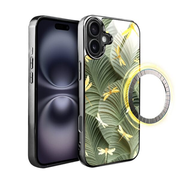 Etui do iPhone 16 Plus, Elite Glass z MagSafe, szklany tył, Kwiaty, Taniec ważek, czarne