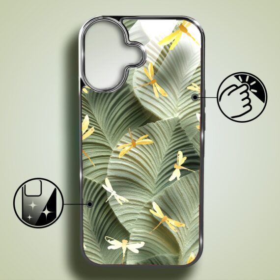 Etui do iPhone 16, Elite Glass z MagSafe, szklany tył, Kwiaty, Taniec ważek, czarne (7)