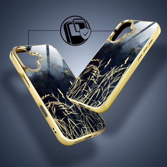 Etui do iPhone 16, Elite Glass z MagSafe, szklany tył, Kwiaty, Złote Trawy o Zmierzchu, złote (2)