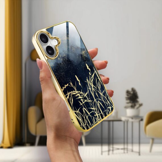 Etui do iPhone 16, Elite Glass z MagSafe, szklany tył, Kwiaty, Złote Trawy o Zmierzchu, złote (3)