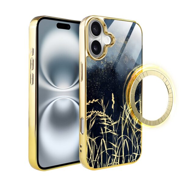 Etui do iPhone 16 Plus, Elite Glass z MagSafe, szklany tył, Kwiaty, Złote Trawy o Zmierzchu, złote