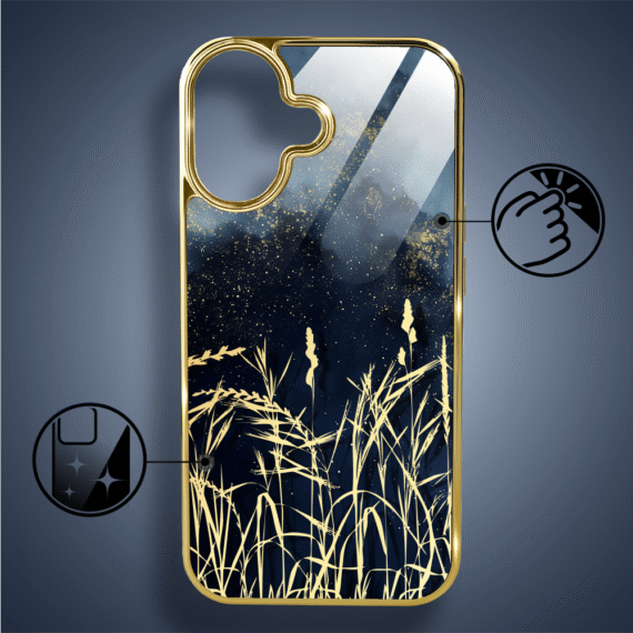 Etui do iPhone 16, Elite Glass z MagSafe, szklany tył, Kwiaty, Złote Trawy o Zmierzchu, złote (8)