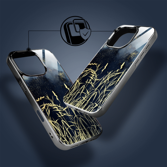 Etui do iPhone 16 Pro Max, Elite Glass z MagSafe, szklany tył, Kwiaty, Złote Trawy o Zmierzchu, czarne (2)