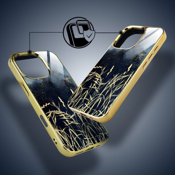 Etui do iPhone 16 Pro Max, Elite Glass z MagSafe, szklany tył, Kwiaty, Złote Trawy o Zmierzchu, złote (1)