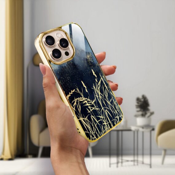 Etui do iPhone 16 Pro Max, Elite Glass z MagSafe, szklany tył, Kwiaty, Złote Trawy o Zmierzchu, złote (2)