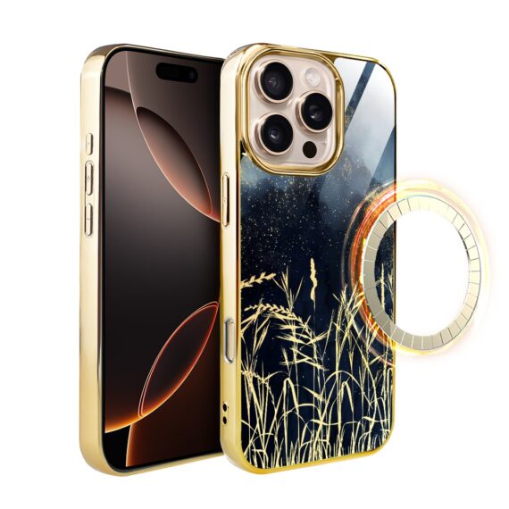 Etui do iPhone 16 Pro Max, Elite Glass z MagSafe, szklany tył, Kwiaty, Złote Trawy o Zmierzchu, złote (7)