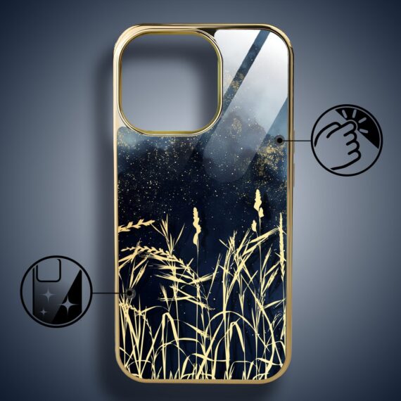 Etui do iPhone 16 Pro Max, Elite Glass z MagSafe, szklany tył, Kwiaty, Złote Trawy o Zmierzchu, złote (8)