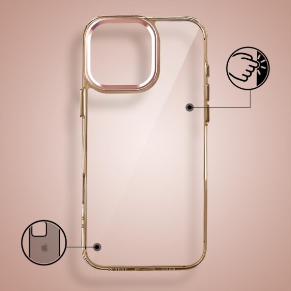 Etui do iPhone 16 Pro Max Super Hybrid, twardy tył, metalowe ozdoby, złote (1)