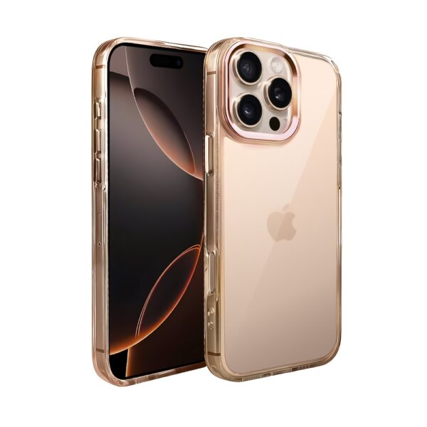 Etui do iPhone 16 Pro Super Hybrid, twardy tył, metalowe ozdoby, złote
