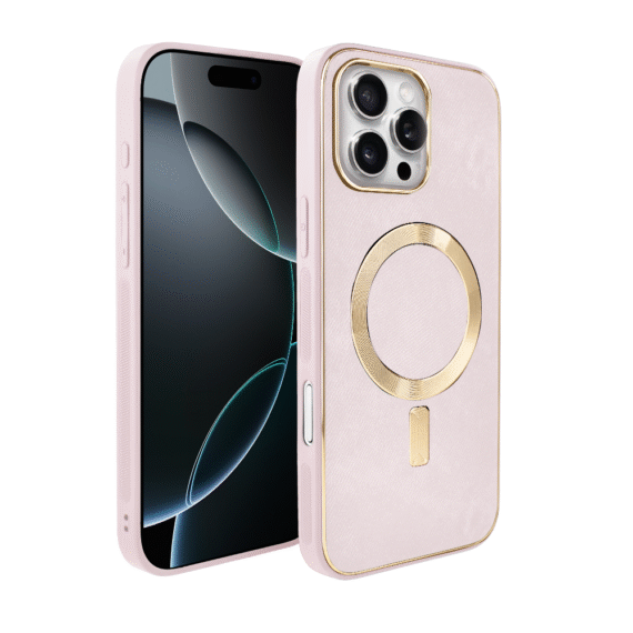 Etui do iPhone 16 Pro Max Woven MagSafe Luxury, tkanina ze złotymi zdobieniami, różowe poprawione (7)