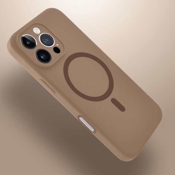Etui do iPhone 16 Pro, silikonowe z MagSafe, mikrofibra soft touch z osłoną na aparat, kawowe (4)