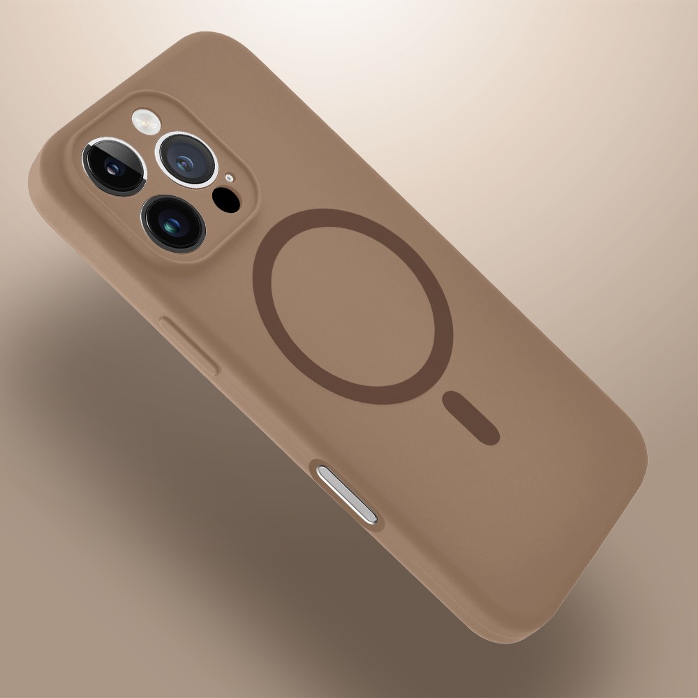 Etui do iPhone 16 Pro, silikonowe z MagSafe, mikrofibra soft touch z osłoną na aparat, kawowe (4)