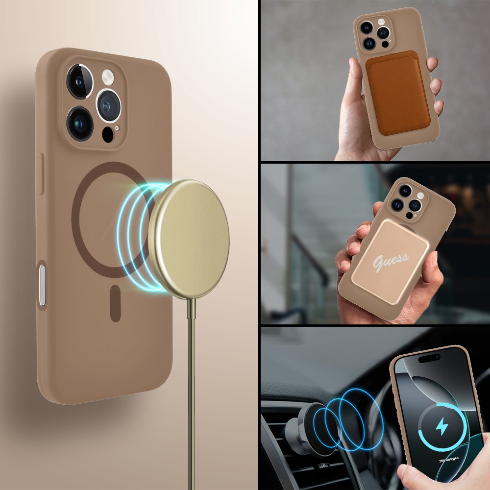 Etui do iPhone 16 Pro, silikonowe z MagSafe, mikrofibra soft touch z osłoną na aparat, kawowe (5)