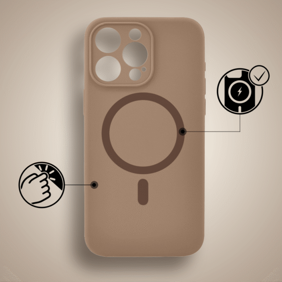 Etui do iPhone 16 Pro, silikonowe z MagSafe, mikrofibra soft touch z osłoną na aparat, kawowe (6)