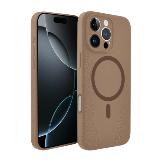 Etui do iPhone 16 Pro, silikonowe z MagSafe, mikrofibra soft touch z osłoną na aparat, kawowe (7)