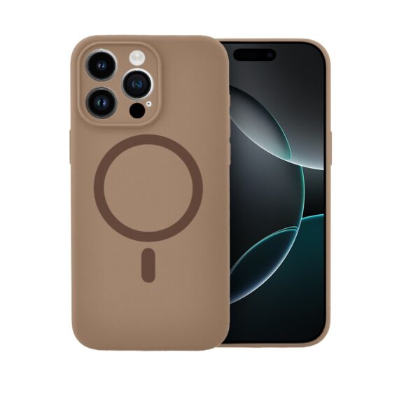 Etui do iPhone 16 Pro, silikonowe z MagSafe, mikrofibra soft touch z osłoną na aparat, kawowe (8)
