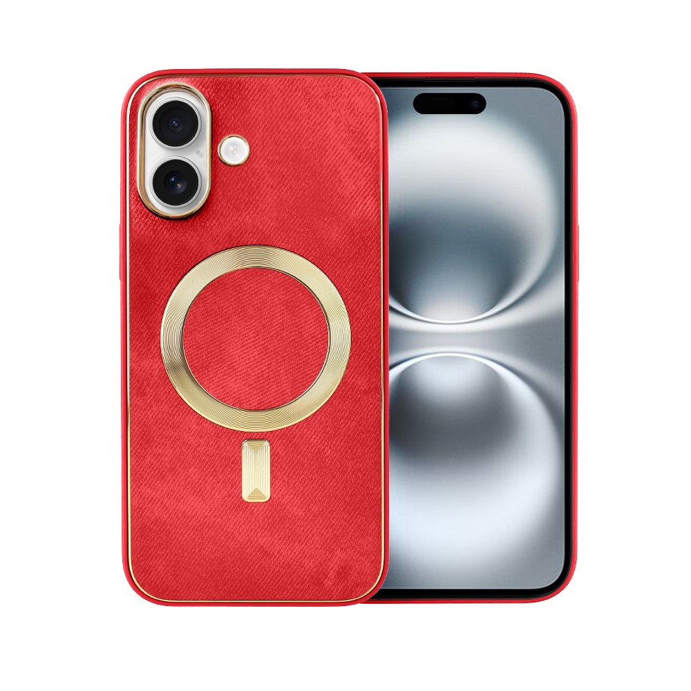 Etui do iPhone 16 Woven MagSafe Luxury, tkanina ze złotymi zdobieniami, czerwone (3)