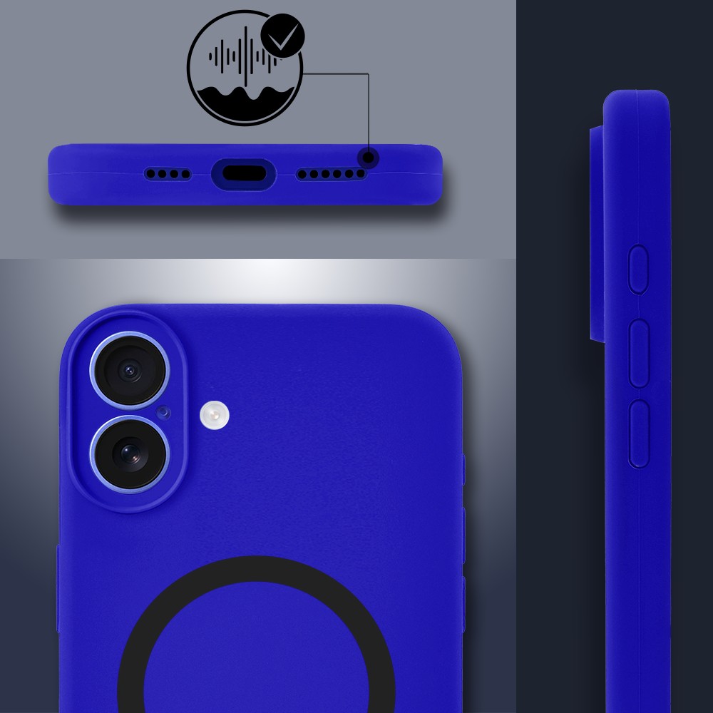 Etui do iPhone 16, silikonowe z MagSafe, mikrofibra soft touch z osłoną na aparat, ultramaryna (2)