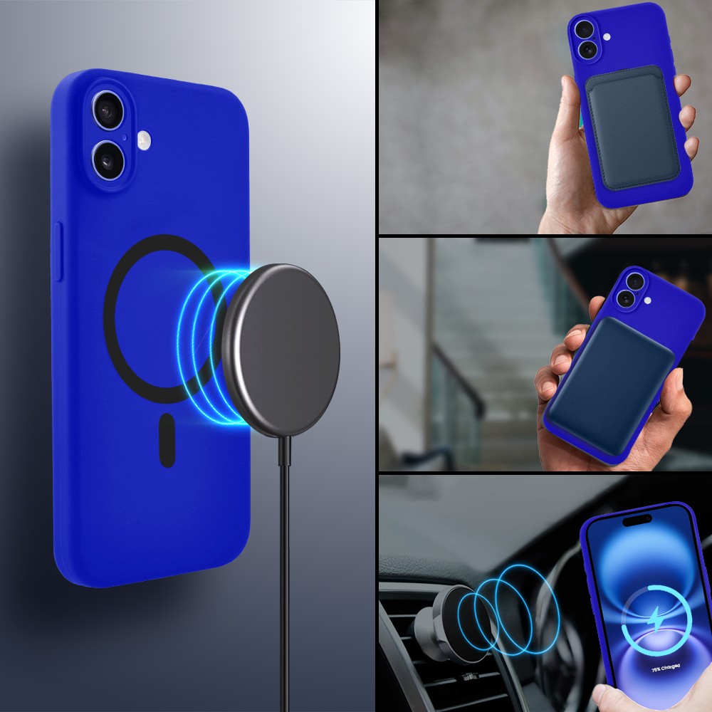 Etui do iPhone 16, silikonowe z MagSafe, mikrofibra soft touch z osłoną na aparat, ultramaryna (5)
