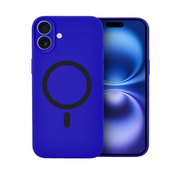 Etui do iPhone 16, silikonowe z MagSafe, mikrofibra soft touch z osłoną na aparat, ultramaryna