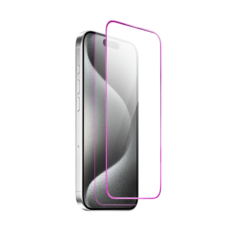 Szkło hartowane 9H do iPhone 15 Pro Max, twarde wzmocnione z metalizowaną różową ramką