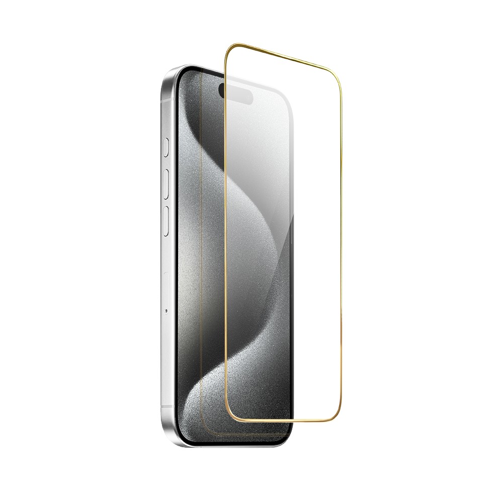 Szkło hartowane 9H do iPhone 15 Pro Max, twarde wzmocnione z metalizowaną złotą ramką