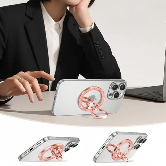 uchwyt, podstawka typu ring z funkcją magsafe, brokatowy, różowy