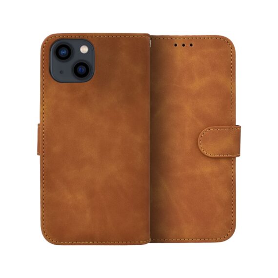 Etui do iPhone 13 książkowe Velvet Touch, aksamitne, portfelowe z zamknięciem, brązowe (1)