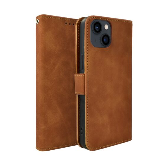 Etui do iPhone 13 książkowe Velvet Touch, aksamitne, portfelowe z zamknięciem, brązowe (8)