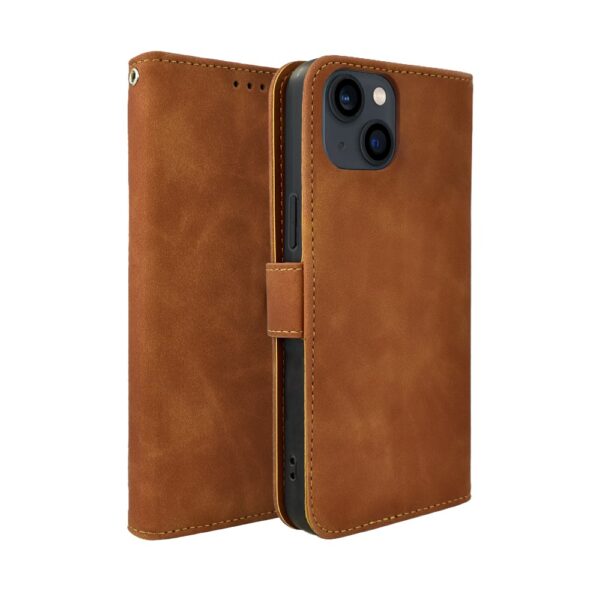 Etui do iPhone 13 książkowe Velvet Touch, aksamitne, typu książka, z klapką, zamykane, brązowe
