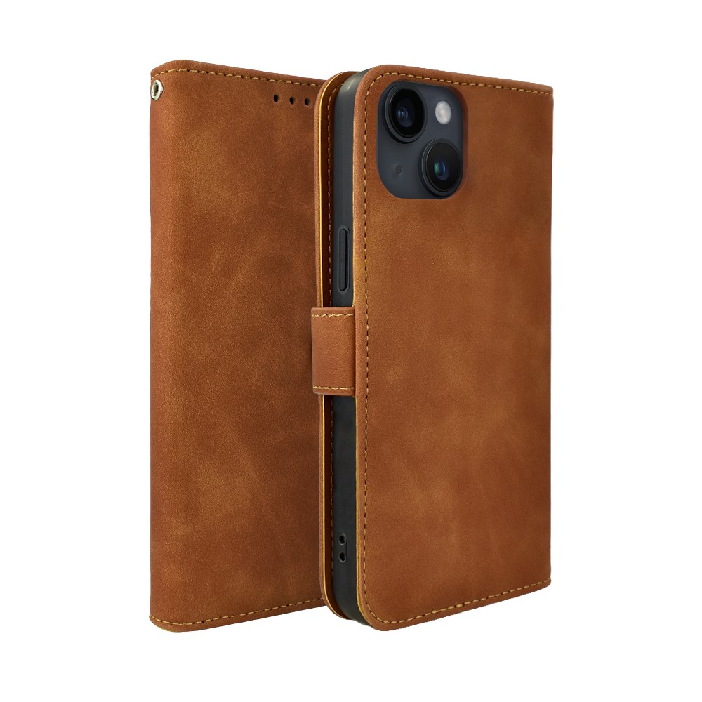 Etui do iPhone 14 książkowe Velvet Touch, aksamitne, portfelowe z zamknięciem, brązowe