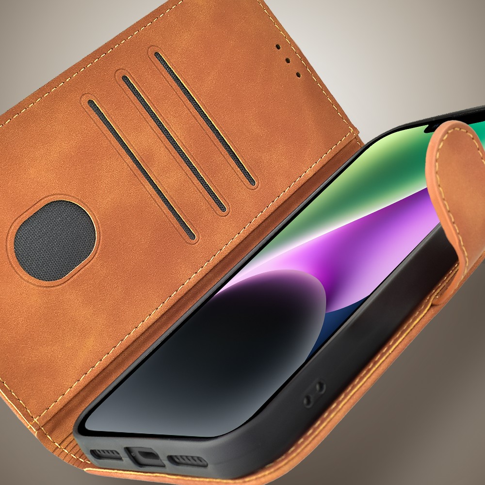 Etui do iPhone 14 książkowe Velvet Touch, aksamitne, portfelowe z zamknięciem, brązowe (5)