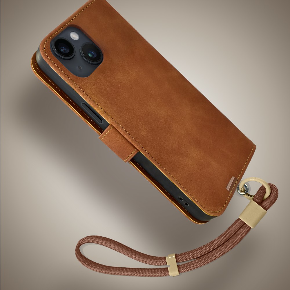 Etui do iPhone 14 książkowe Velvet Touch, aksamitne, portfelowe z zamknięciem, brązowe (6)