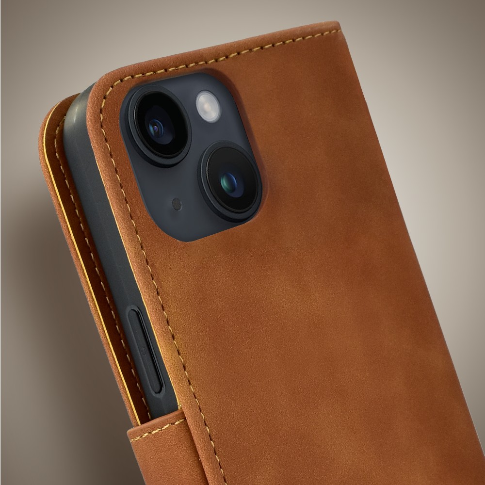 Etui do iPhone 14 książkowe Velvet Touch, aksamitne, portfelowe z zamknięciem, brązowe (7)