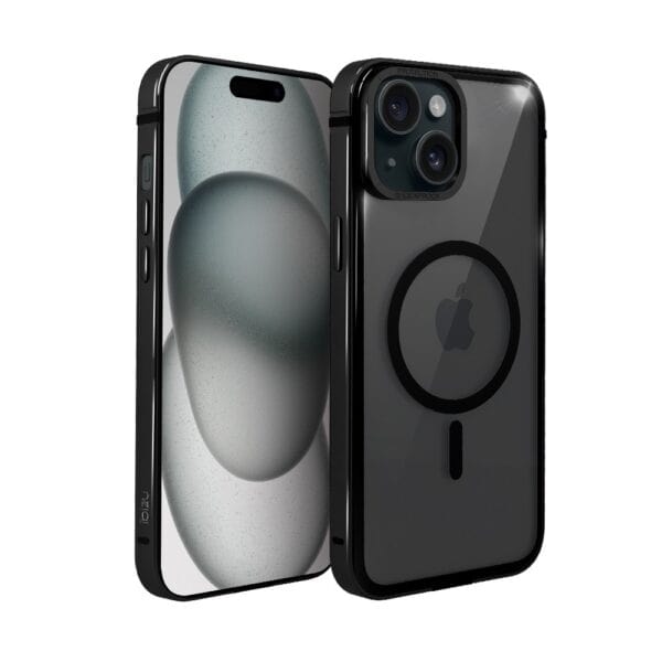 Etui do iPhone 15 Ibizu Elite Skin z MagSafe, krystalicznie czyste z metalową ramką, czarne