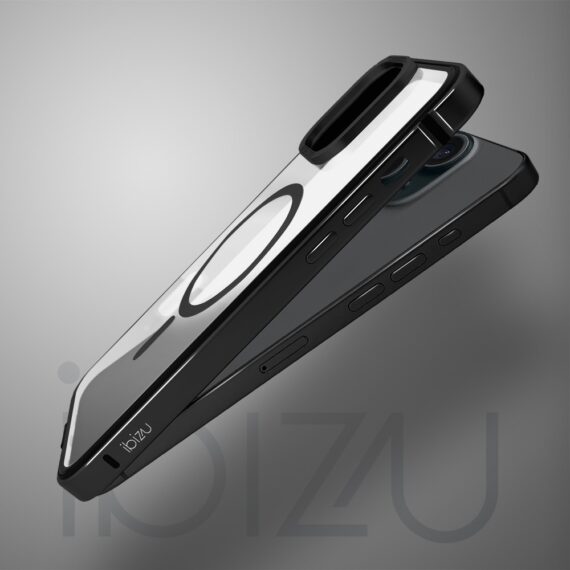 Etui do iPhone 15 Ibizu Elite Skin z MagSafe, krystalicznie czyste z metalową ramką, czarne (5)