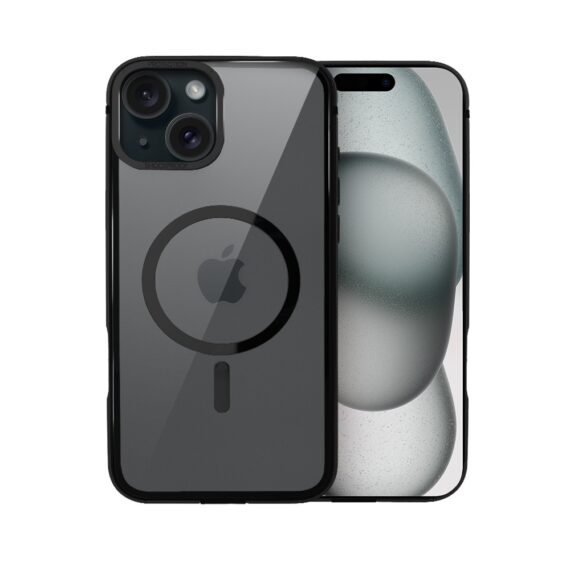 Etui do iPhone 15 Ibizu Elite Skin z MagSafe, krystalicznie czyste z metalową ramką, czarne (6)
