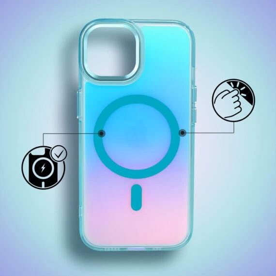 Etui do iPhone 15 Miami Vibe z MagSafe, zmieniające kolor, niebieskie - nowe (10)