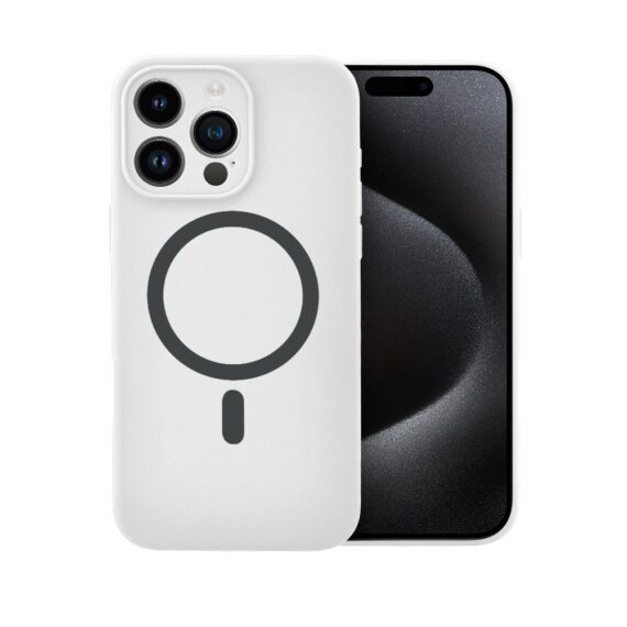 Etui do iPhone 15 Pro, silikonowe z MagSafe, mikrofibra soft touch z osłoną na aparat, białe pop (1)