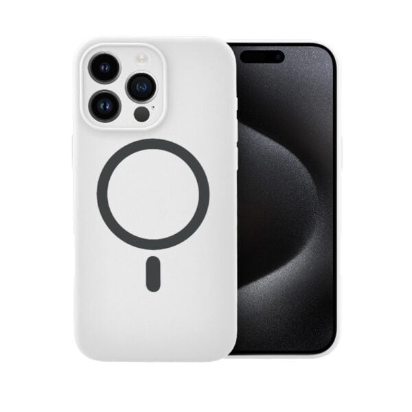Etui do iPhone 15 Pro, silikonowe z MagSafe, mikrofibra soft touch z osłoną na aparat, białe
