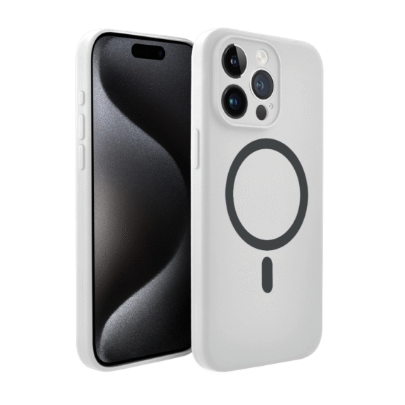 Etui do iPhone 15 Pro, silikonowe z MagSafe, mikrofibra soft touch z osłoną na aparat, białe pop (2)