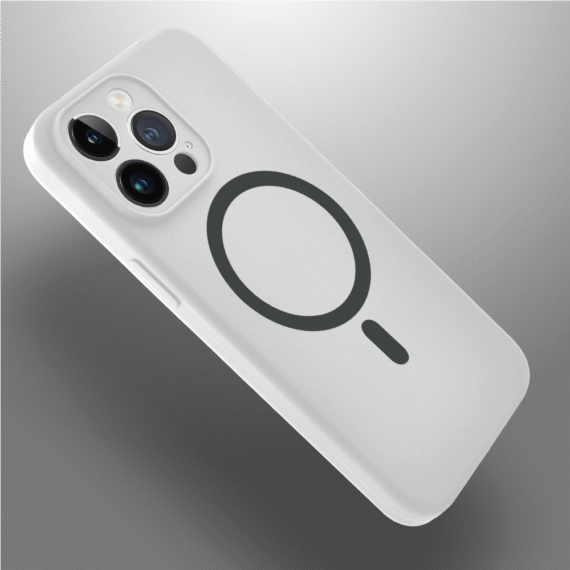 Etui do iPhone 15 Pro, silikonowe z MagSafe, mikrofibra soft touch z osłoną na aparat, białe pop (5)