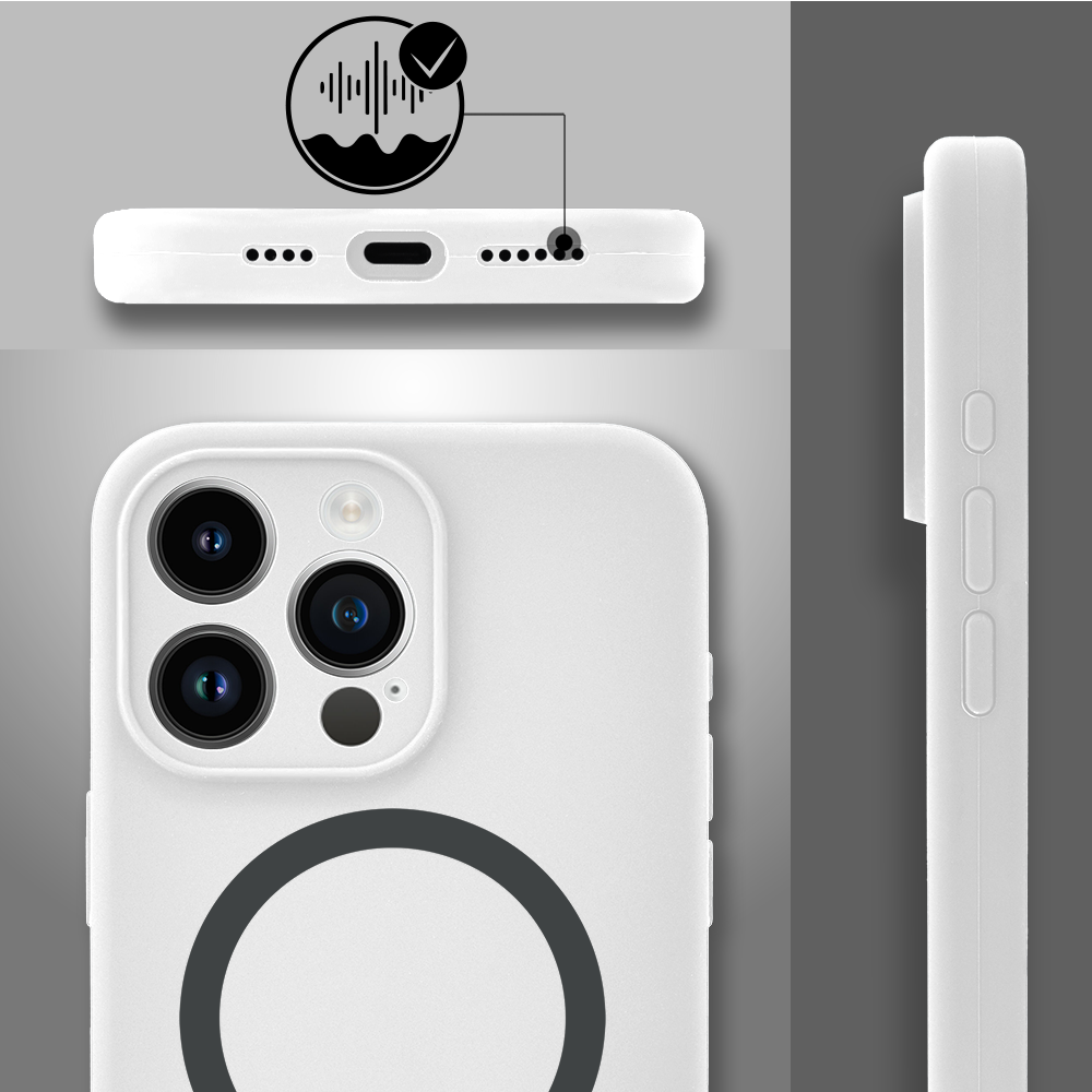 Etui do iPhone 15 Pro, silikonowe z MagSafe, mikrofibra soft touch z osłoną na aparat, białe pop (7)