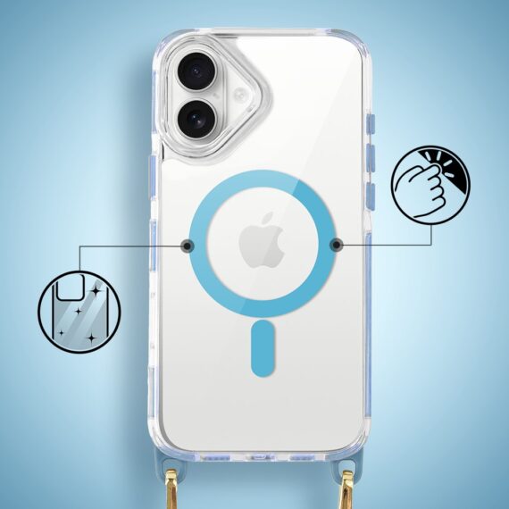 Etui do iPhone 16 Plus, MagSafe, ze smyczą, na ramię, crossbody, niebieskie (10)