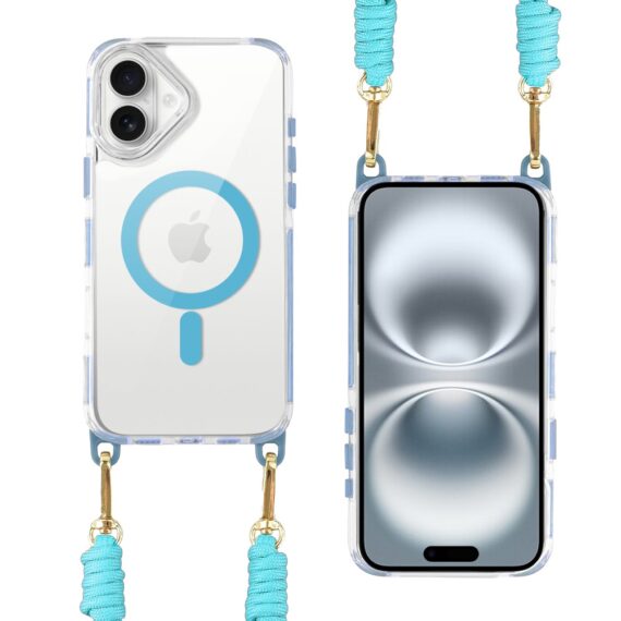 Etui do iPhone 16 Plus, MagSafe, ze smyczą, na ramię, crossbody, niebieskie (6)