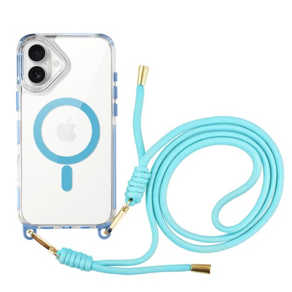 Etui do iPhone 16 Plus, MagSafe, ze smyczą, na ramię, crossbody, niebieskie