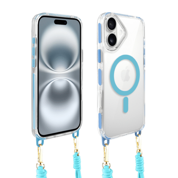 Etui do iPhone 16 Plus, MagSafe, ze smyczą, na ramię, crossbody, niebieskie (9)