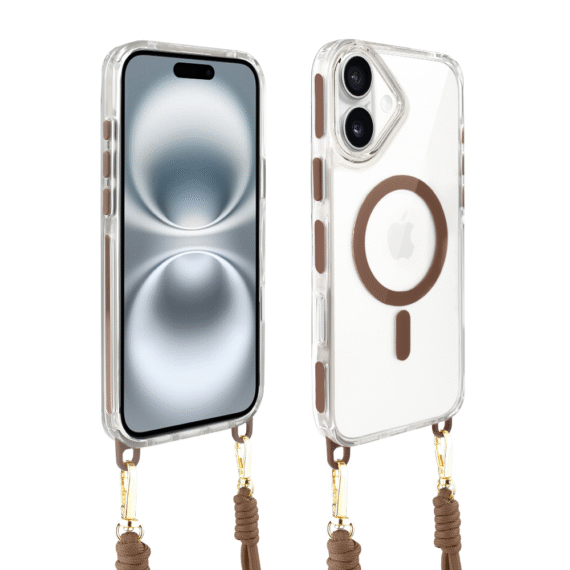 Etui do iPhone 16 Plus, MagSafe, ze smyczą, na ramię, crossbody, pustynny tytan (10)