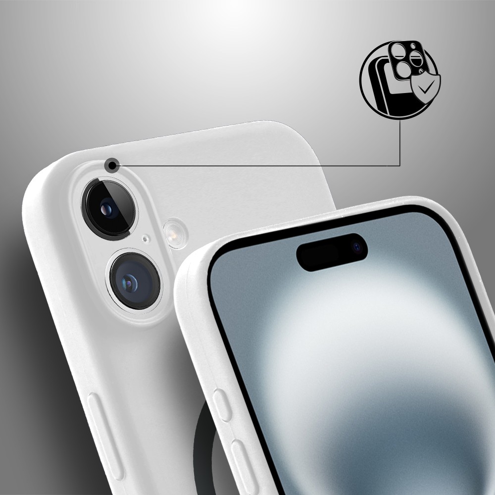 Etui do iPhone 16 Plus, silikonowe z MagSafe, mikrofibra soft touch z osłoną na aparat, białe (6)